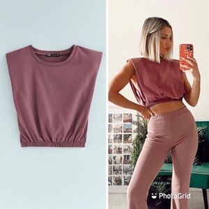 NWT Zara Plum Padded Shoulder Top Size Medium